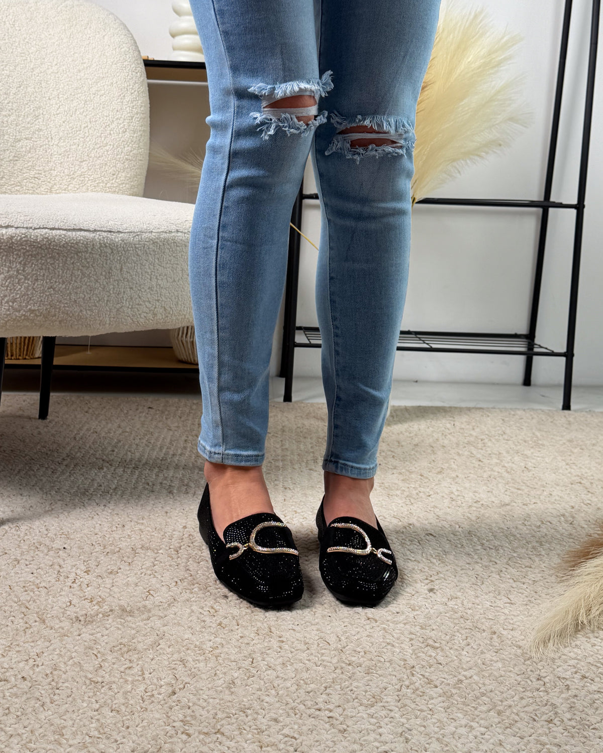 Glitter Preto Mocassins