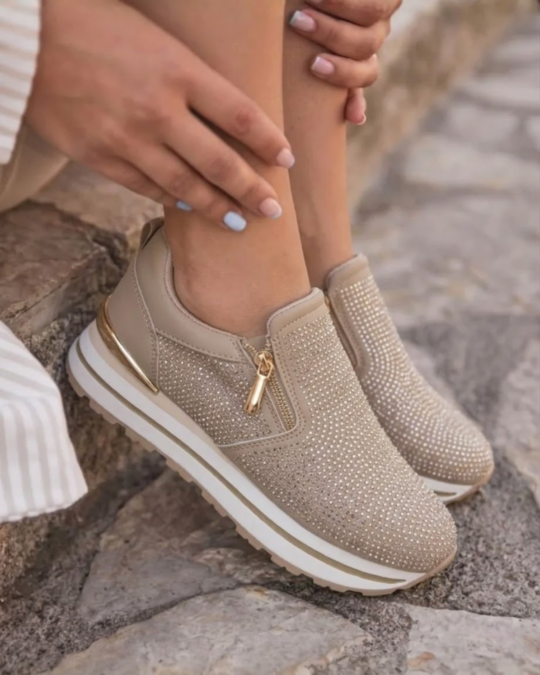 Glitter Zip Caqui Sapatilhas