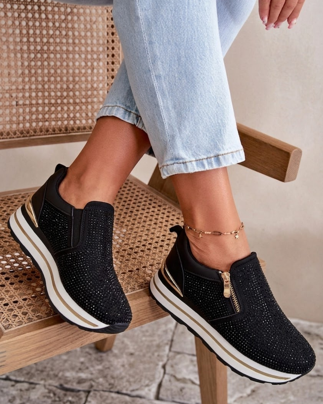 Glitter Zip Preto Sapatilhas