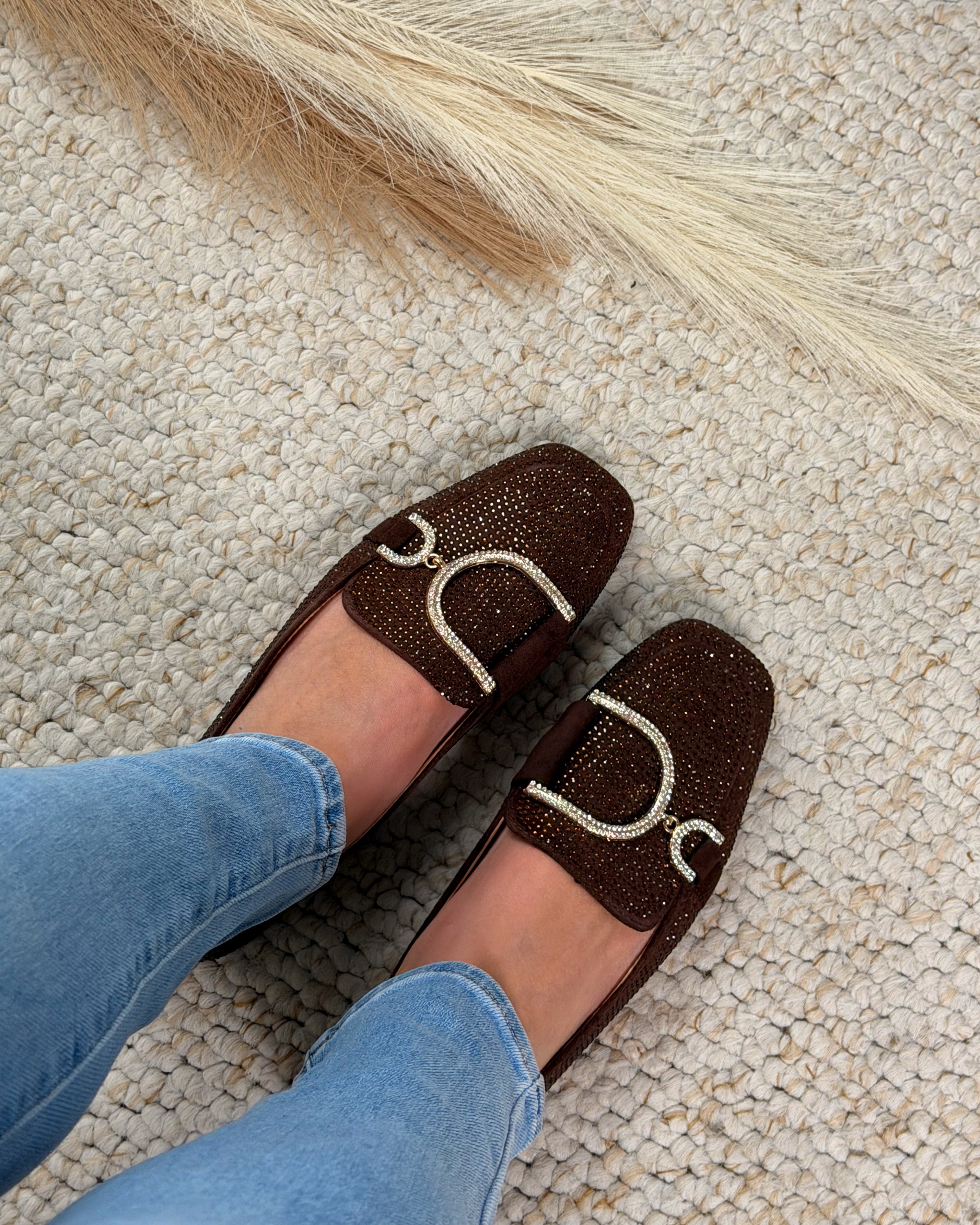 Glitter Castanho Mocassins