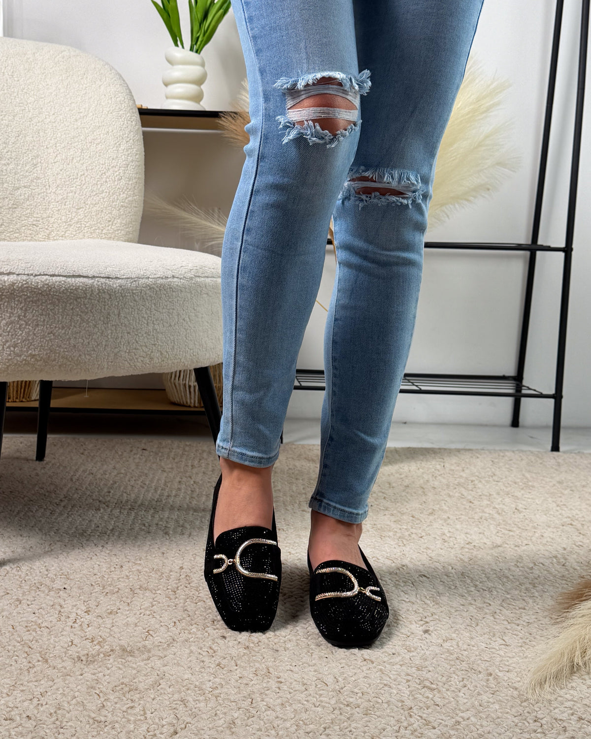 Glitter Preto Mocassins