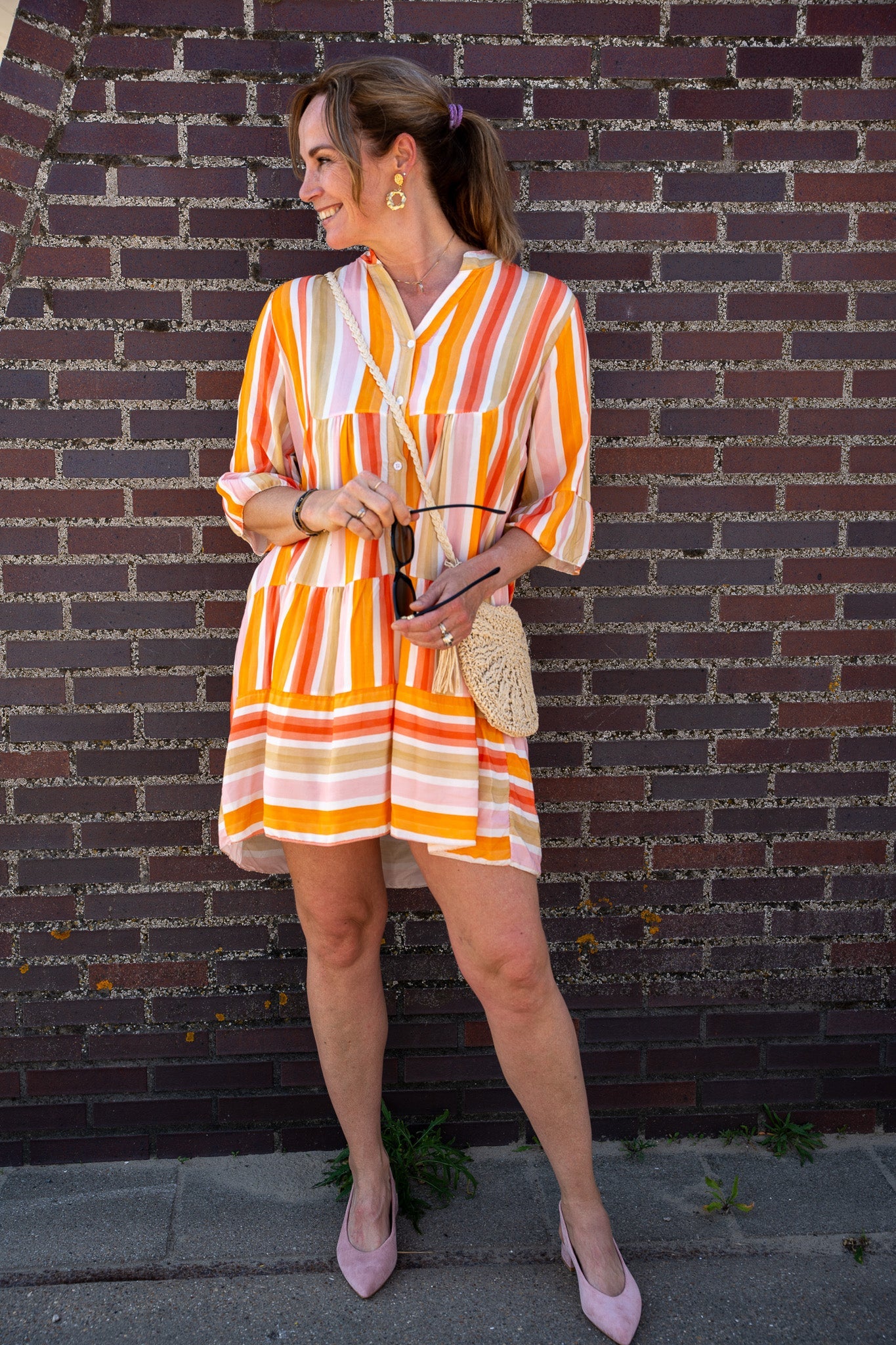 Ibiza Laranja Stripe Vestido