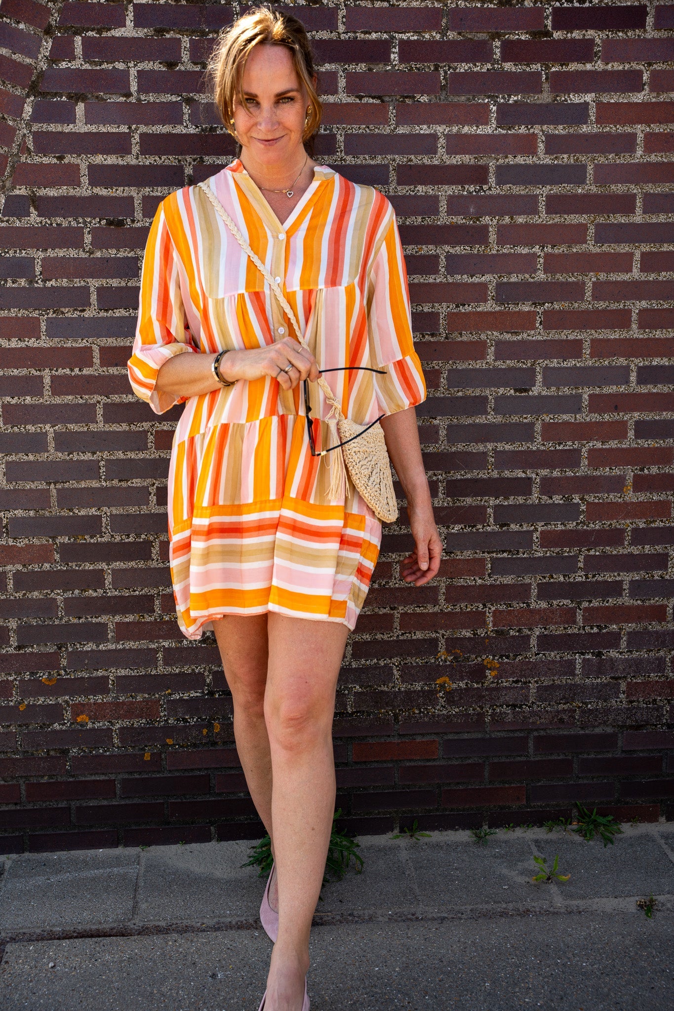 Ibiza Laranja Stripe Vestido