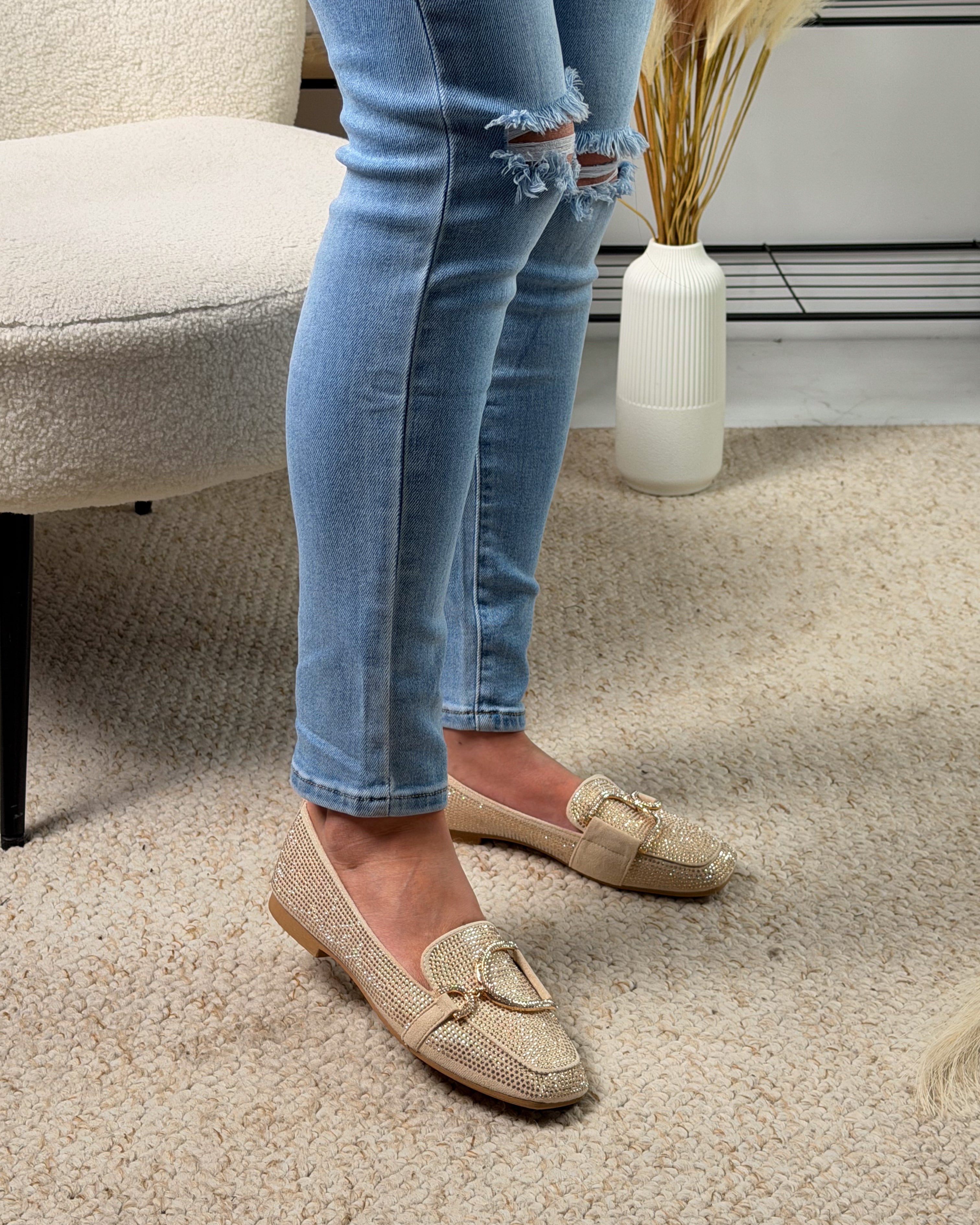 Glitter Bege Mocassins