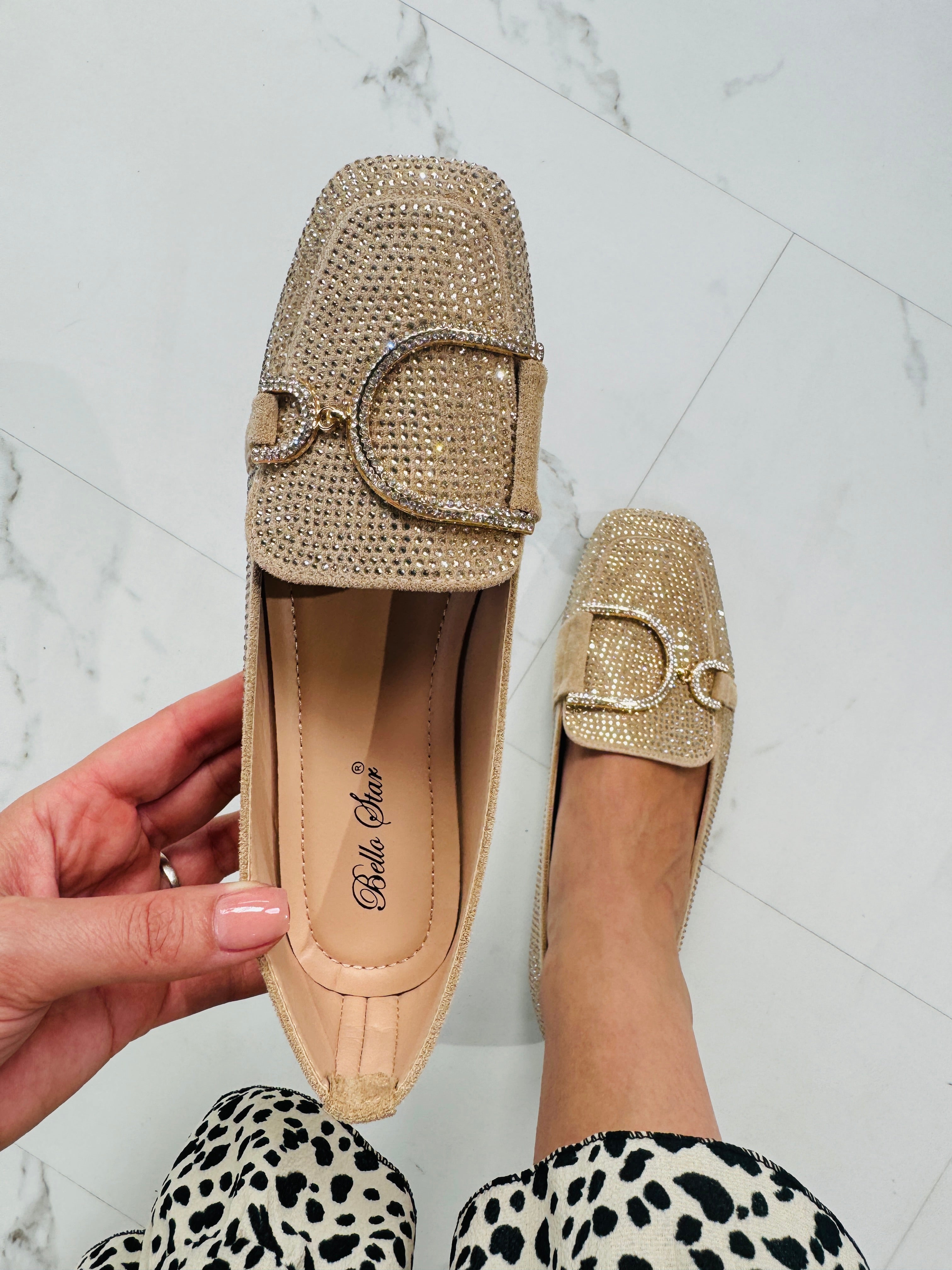 Glitter Bege Mocassins