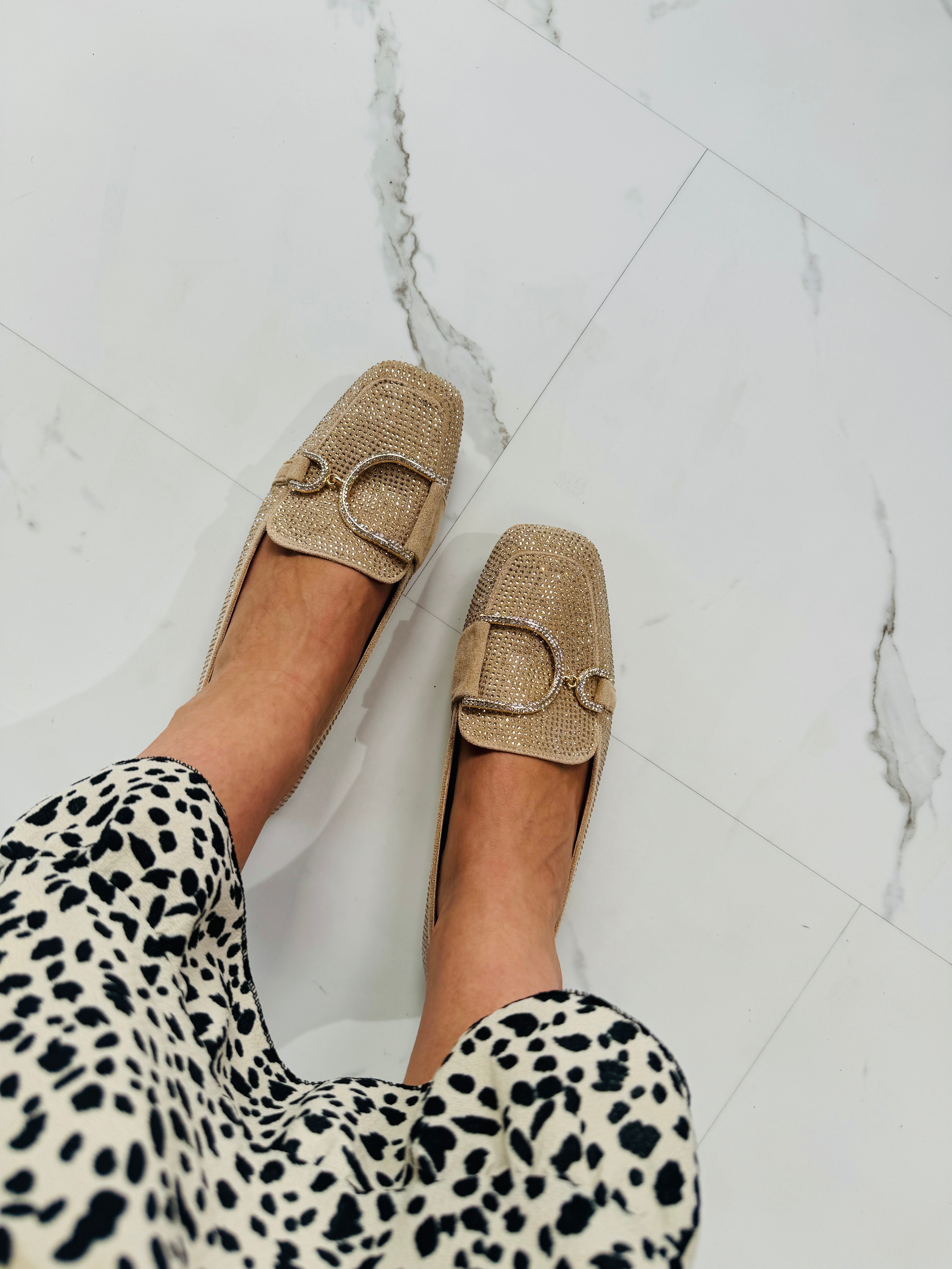 Glitter Bege Mocassins