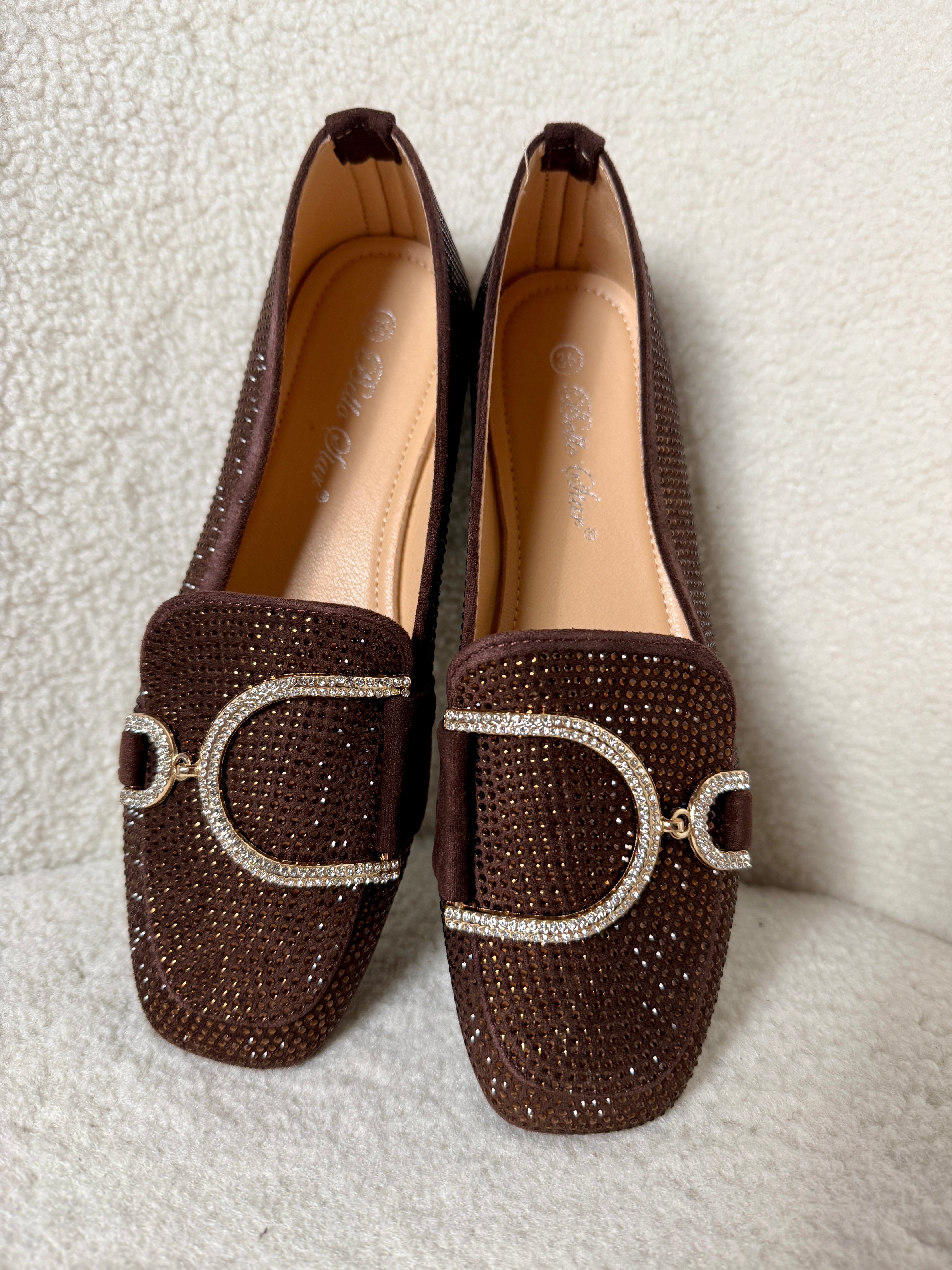 Glitter Castanho Mocassins