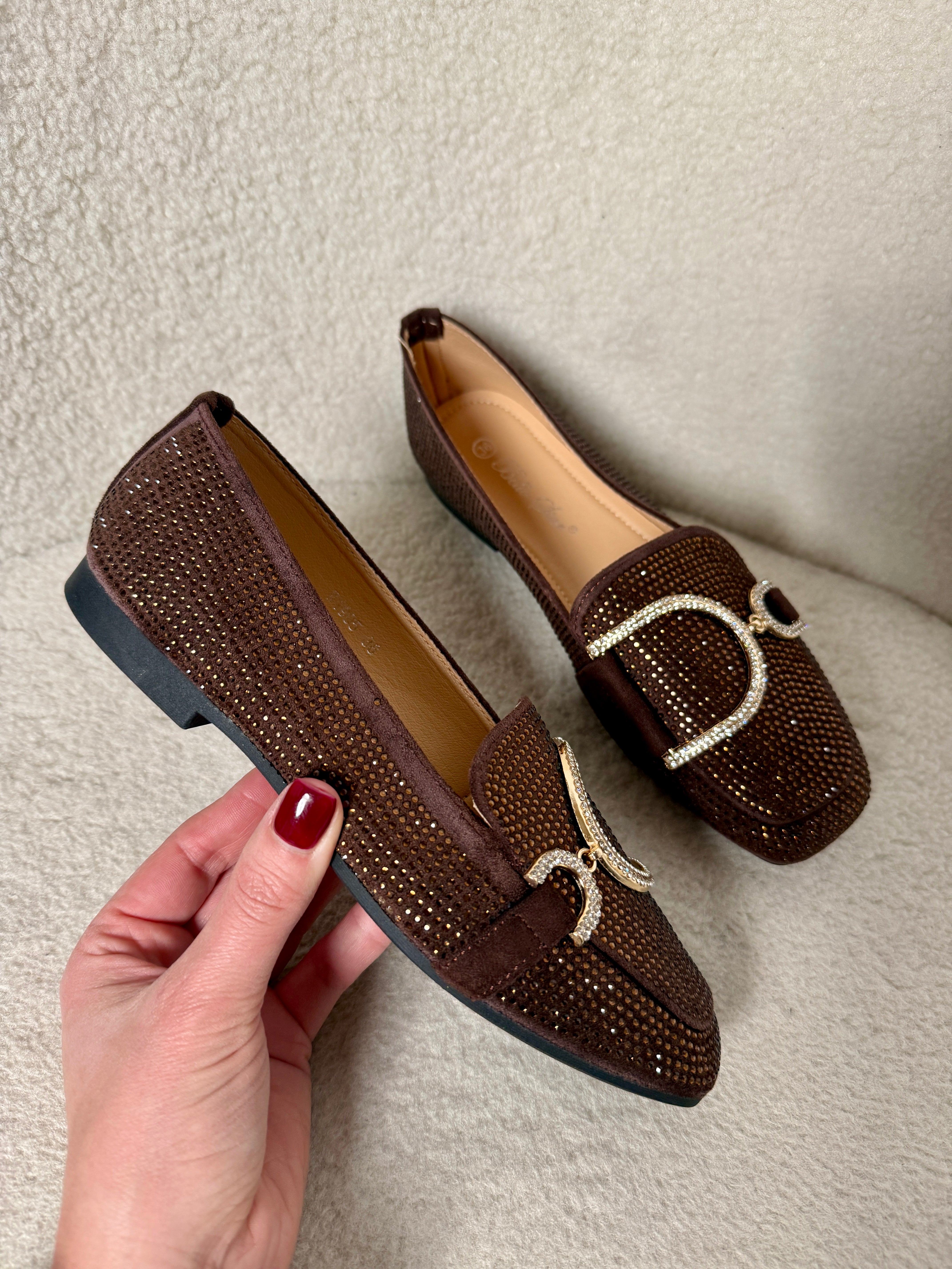 Glitter Castanho Mocassins