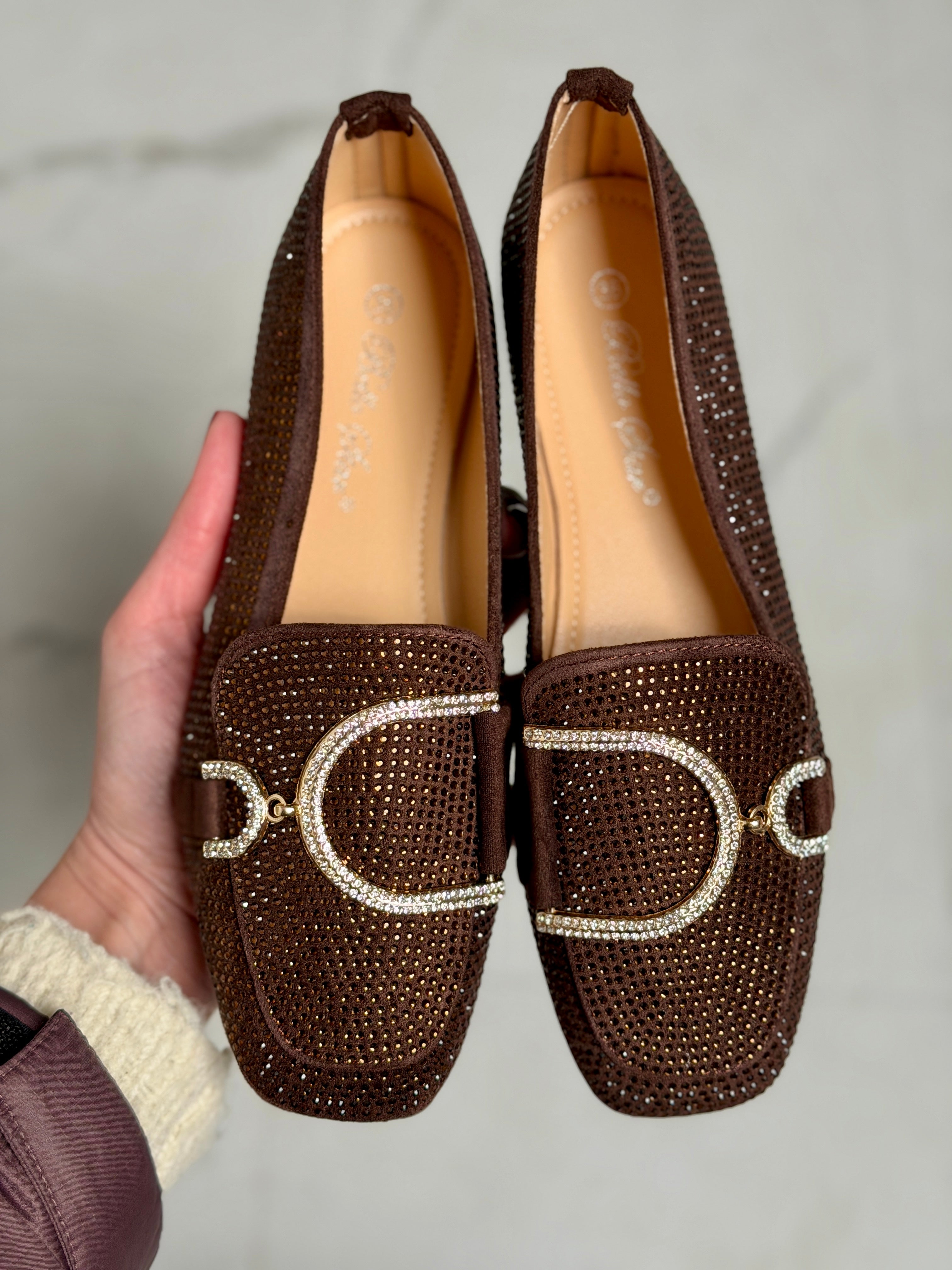Glitter Castanho Mocassins