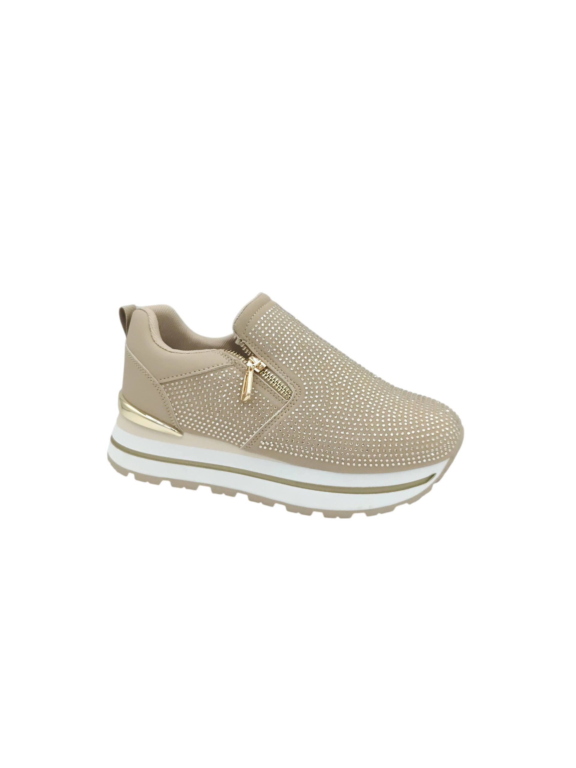 Glitter Zip Caqui Sapatilhas
